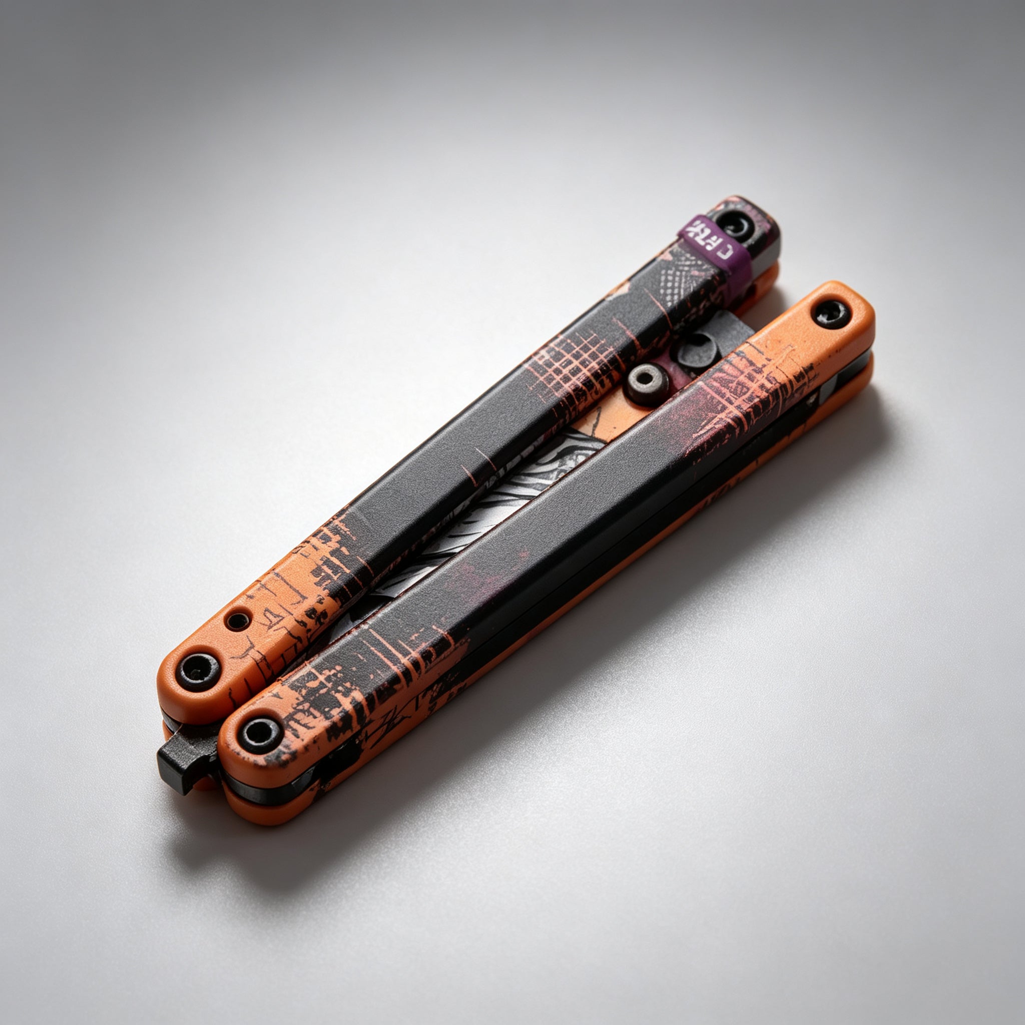PH02-1 Butterfly Knife – Orange Graffiti — view 2