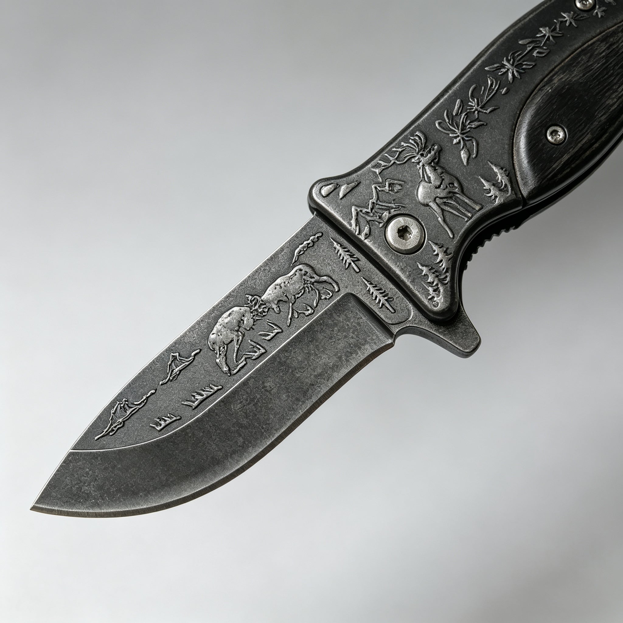 PH03-2 Folding Knife – Deer Etch, Wood Inlay — view 3