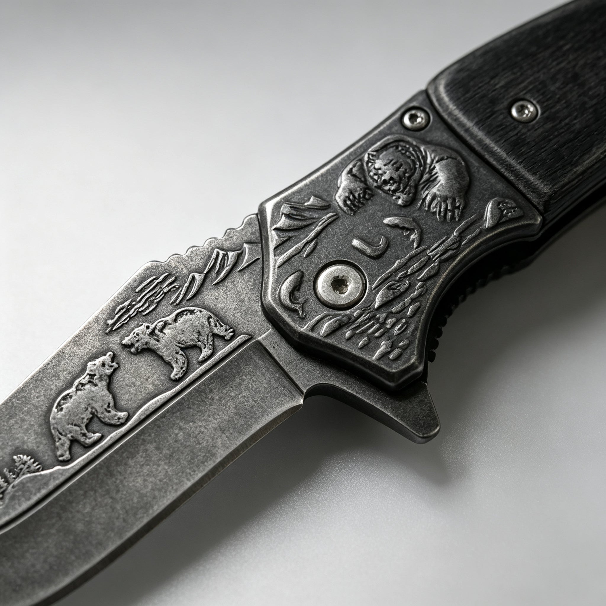 PH03-3 Folding Knife – Bear Etch, Wood Inlay — view 3