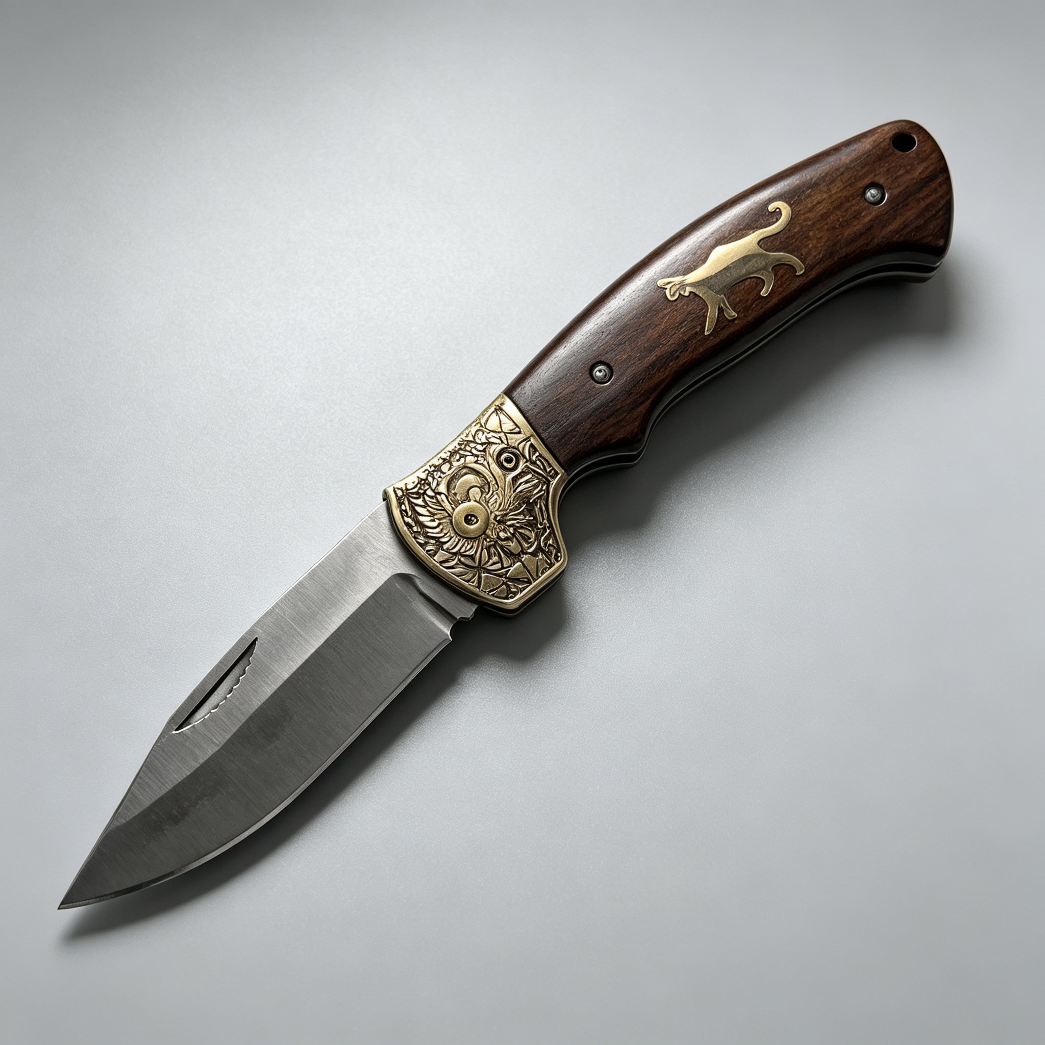 T-07 Folding Knife – Vine Etch, Copper & Wood — view 2